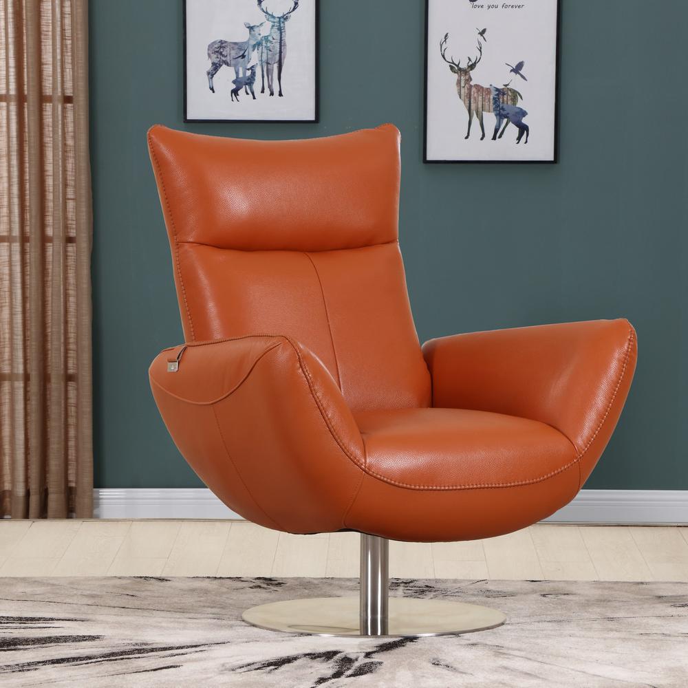 43" Orange Contemporary Leather Lounge Chair - 329694. Picture 1