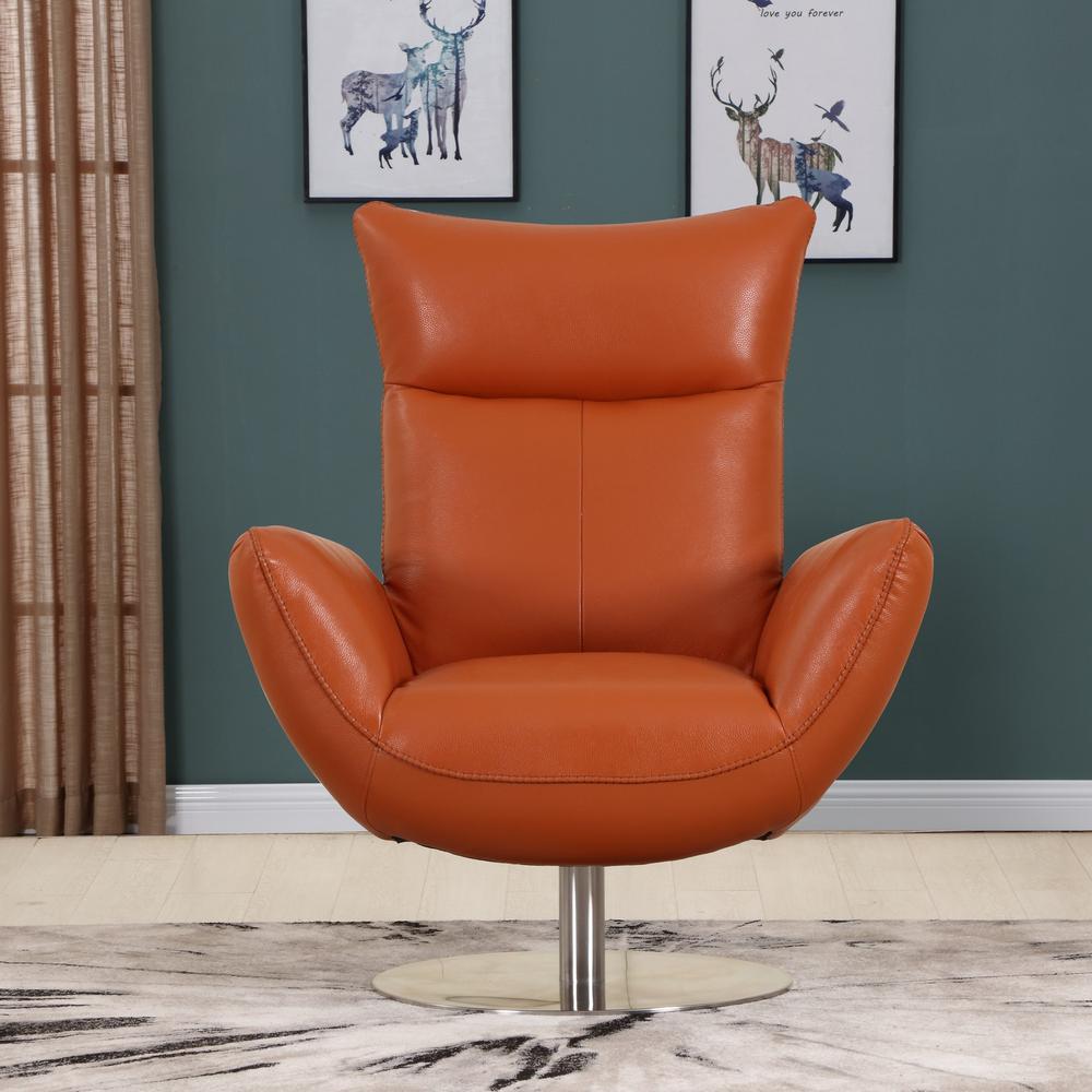 43" Orange Contemporary Leather Lounge Chair - 329694. Picture 2