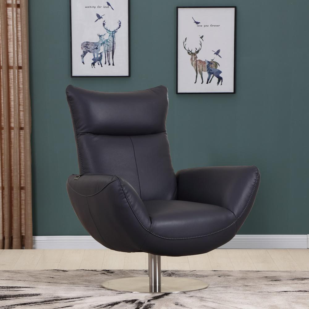 43" Navy Contemporary Leather Lounge Chair - 329695. Picture 1