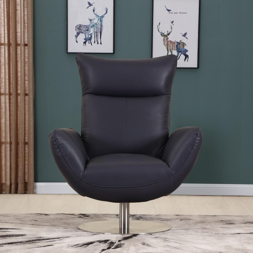 43" Navy Contemporary Leather Lounge Chair - 329695. Picture 2