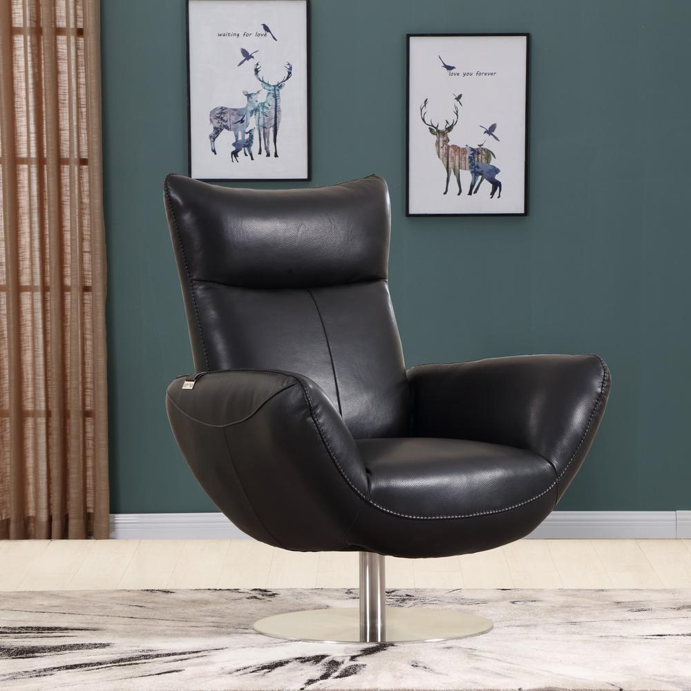 43" Black Contemporary Leather Lounge Chair - 329697. Picture 1