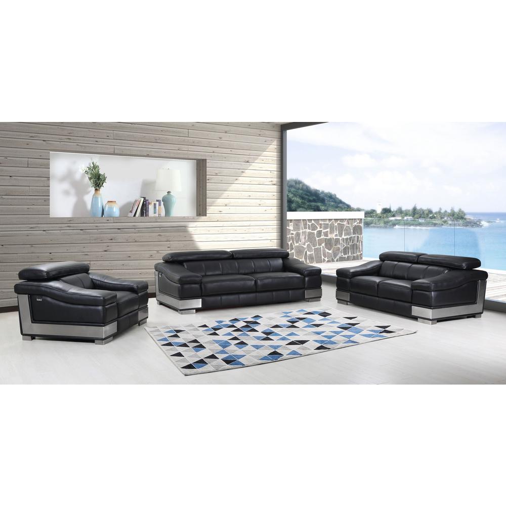 117" Modern Black Leather Sofa Set - 329716. Picture 1