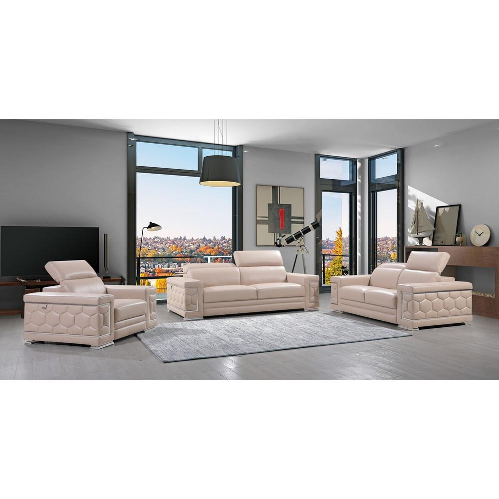 114" Modern Beige Leather Sofa Set - 329717. Picture 2