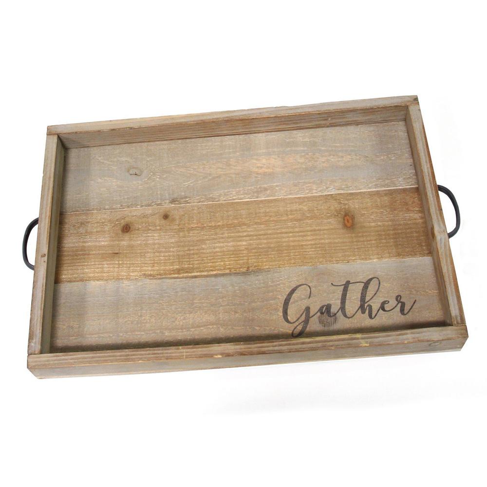 Modern Farmhouse Gather Wood & Metal Tray - 331479. Picture 1