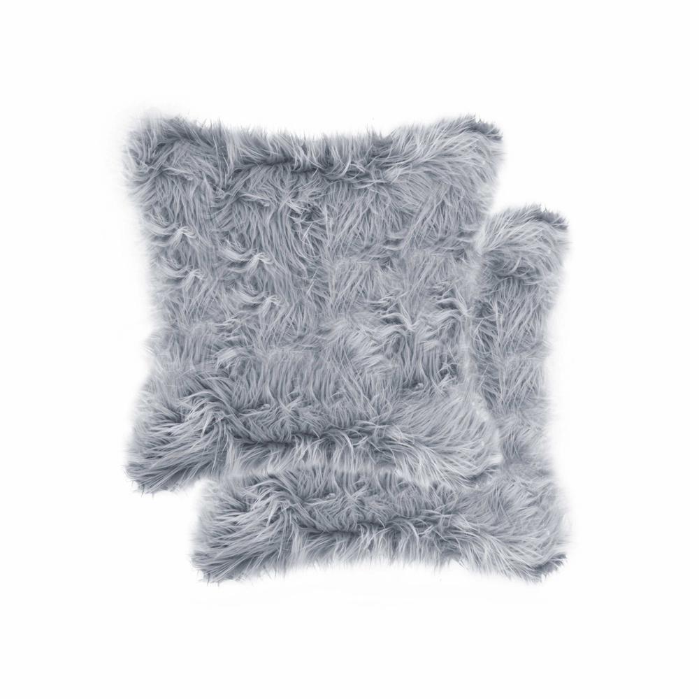 18" x 18" x 5" Grey Faux Fur  Pillow 2 Pack - 332241. Picture 1