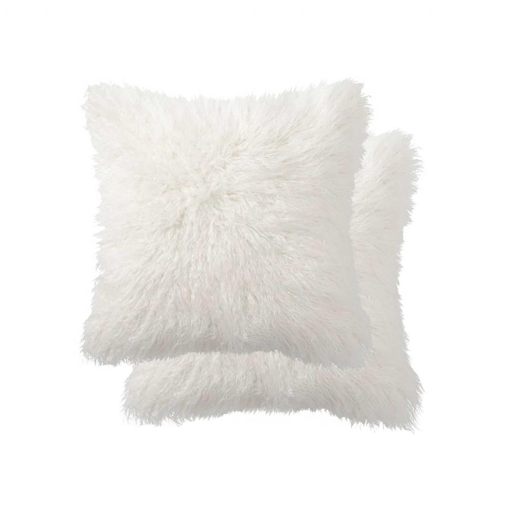 18" x 18" x 5" Off White Faux Fur  Pillow 2 Pack - 332242. Picture 1