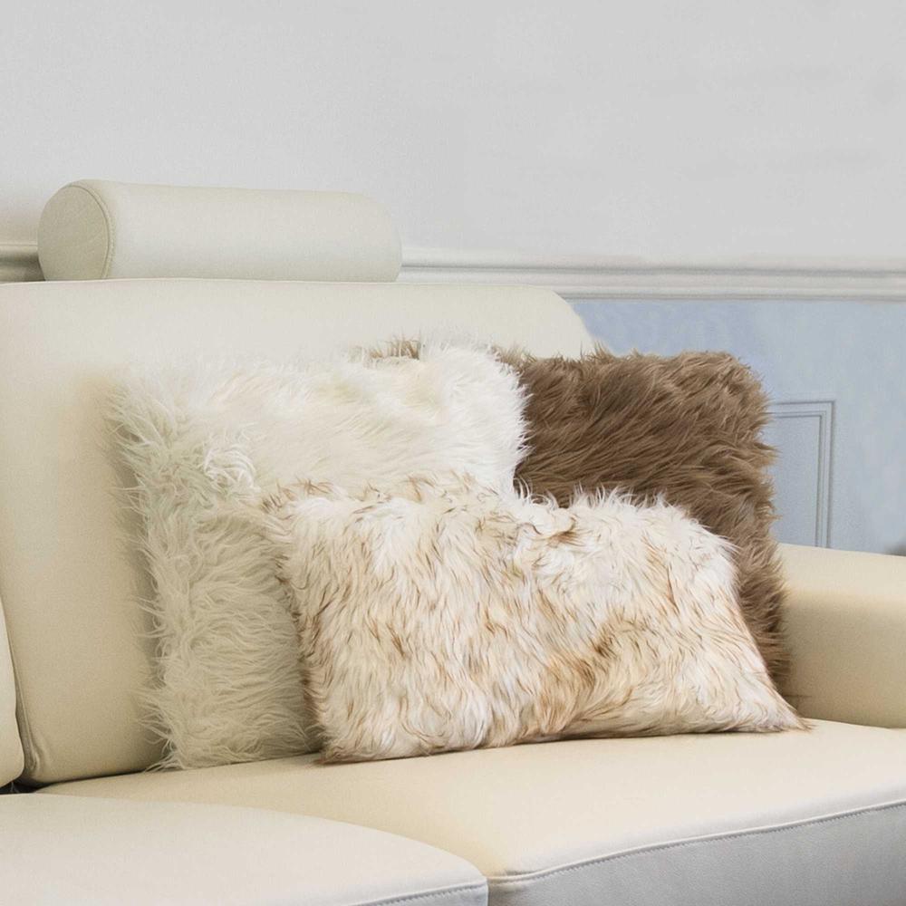 18" x 18" x 5" Off White Faux Fur  Pillow 2 Pack - 332242. Picture 2
