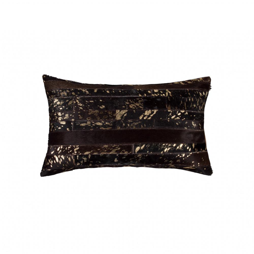 12" x 20" x 5" Chocolate and Gold  Pillow - 332292. Picture 1