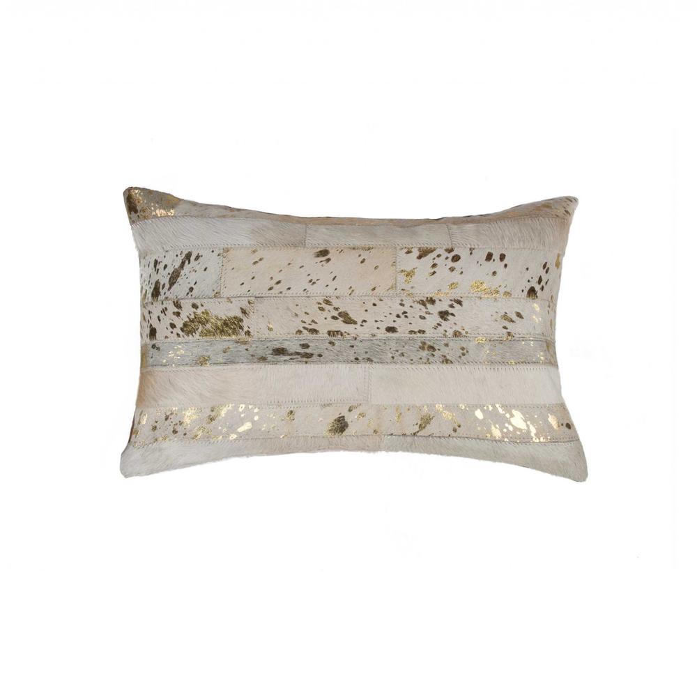 12" x 20" x 5" Natural and Gold  Pillow - 332294. Picture 1