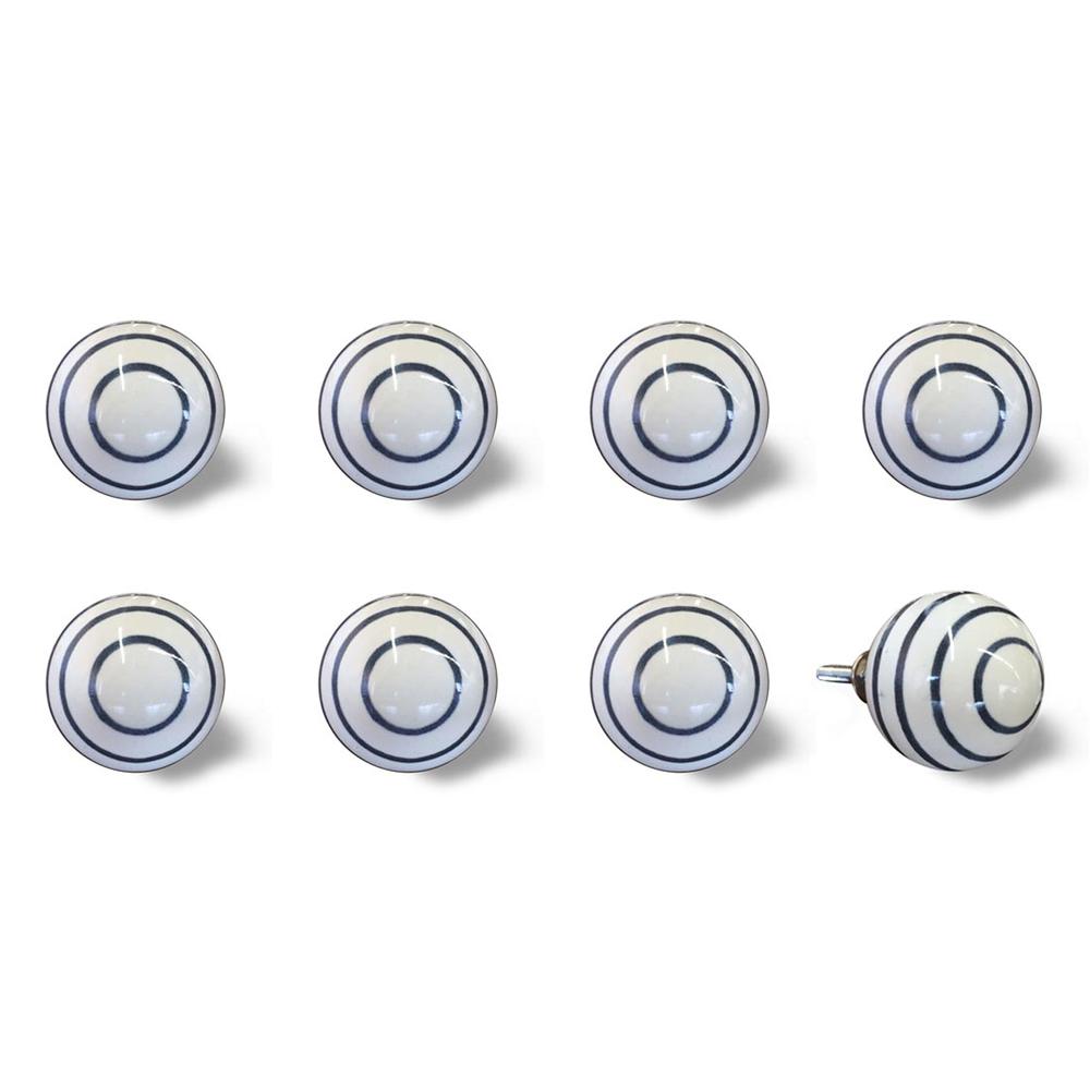 1.5" x 1.5" x 1.5" White Navy Handpainted Ceramic  Knobs 8 Pack - 332348. Picture 3