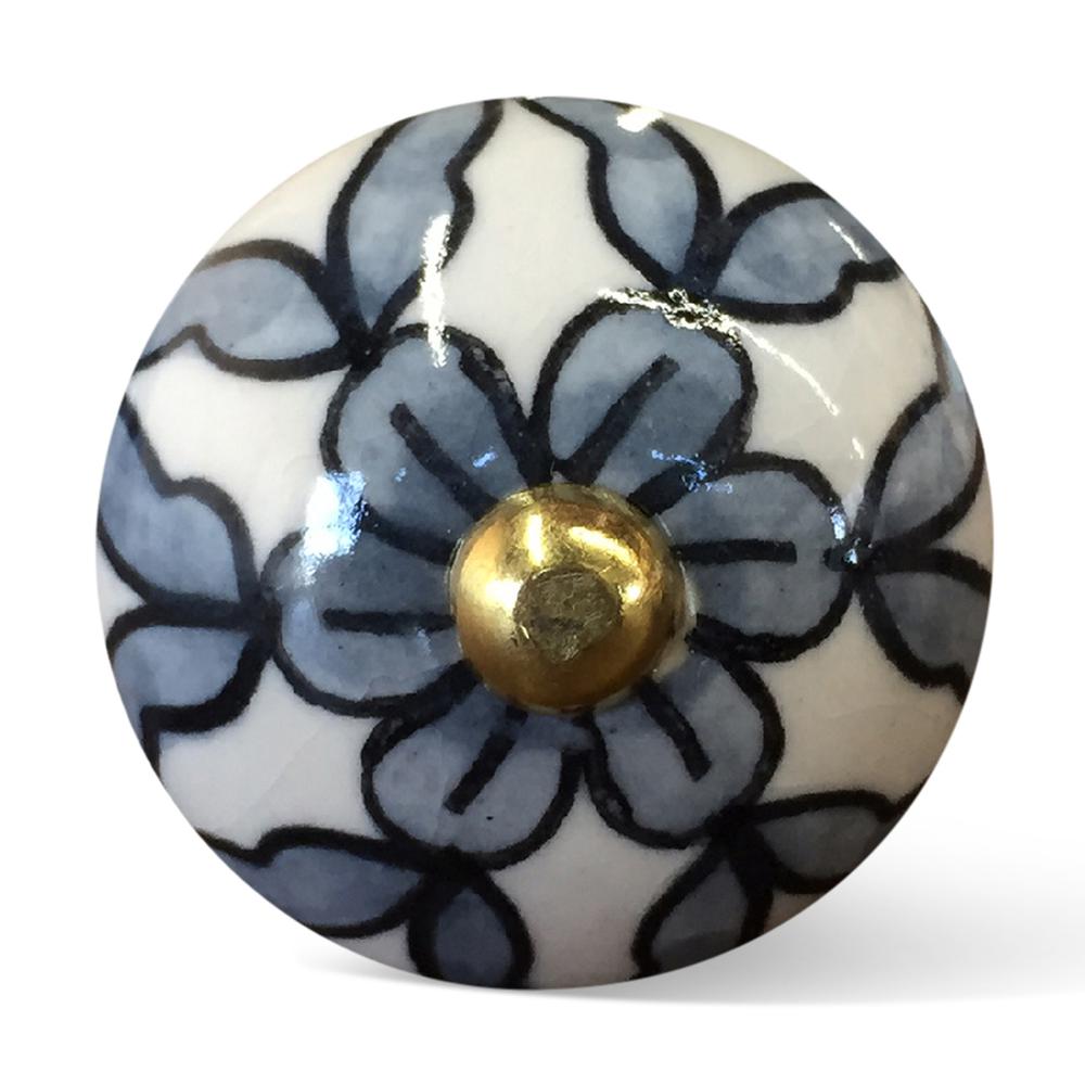 1.5" x 1.5" x 1.5" White Blue Black Handpainted Ceramic  Knobs 8 Pack - 332352. Picture 1