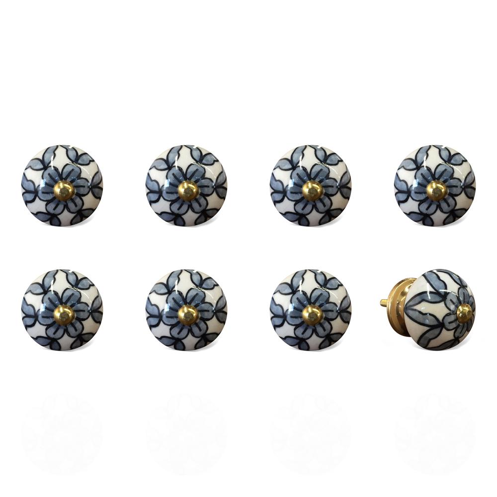 1.5" x 1.5" x 1.5" White Blue Black Handpainted Ceramic  Knobs 8 Pack - 332352. Picture 3