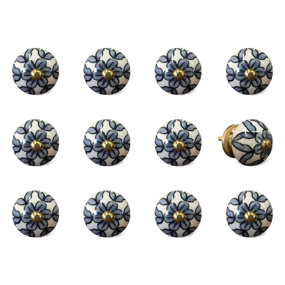 1.5" x 1.5" x 1.5" White Blue and Black  Knobs 12 Pack - 332353. Picture 3
