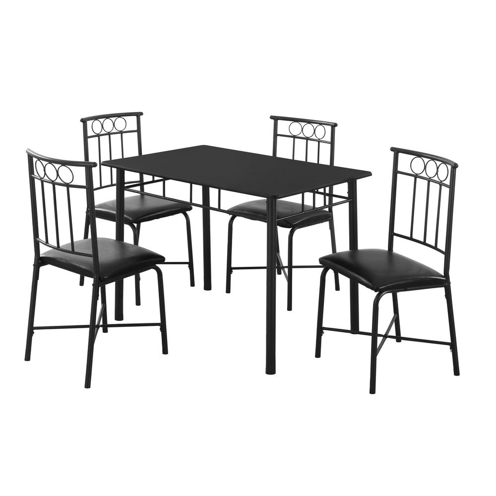 61.5" x 73.5" x 101" Black Metal Foam Polyurethane Leather Look Polyes  5pcs Dining Set - 332567. Picture 1