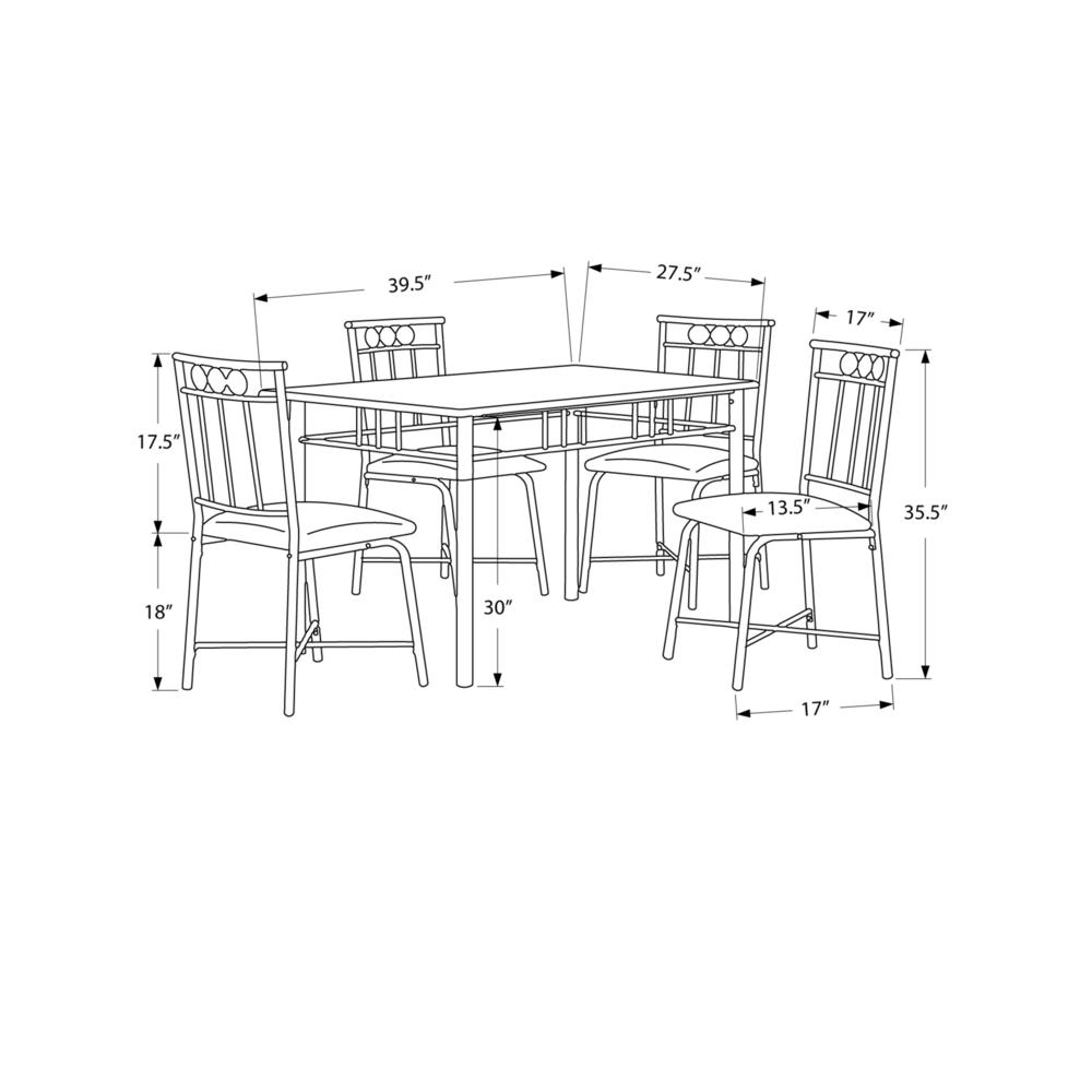 61.5" x 73.5" x 101" Black Metal Foam Polyurethane Leather Look Polyes  5pcs Dining Set - 332567. Picture 3