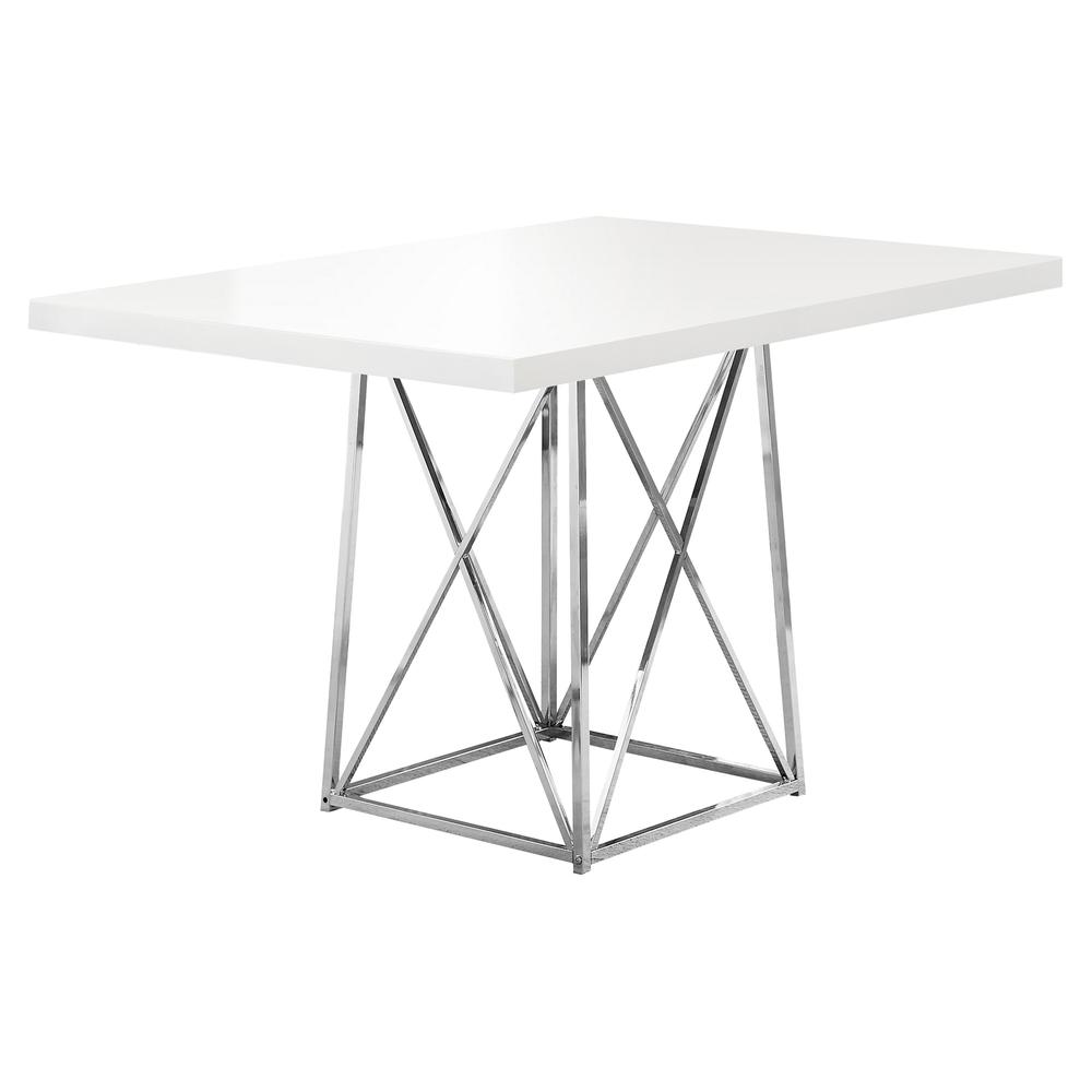 36" x 48" x 31" White  Gloss Particle Board and Chrome  Metal  Dining Table - 332584. Picture 1