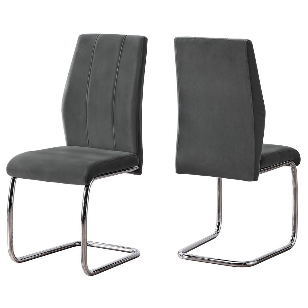 Two 77.5" Dark Grey Velvet Chrome Metal and Foam Dining Chairs - 332595. Picture 2