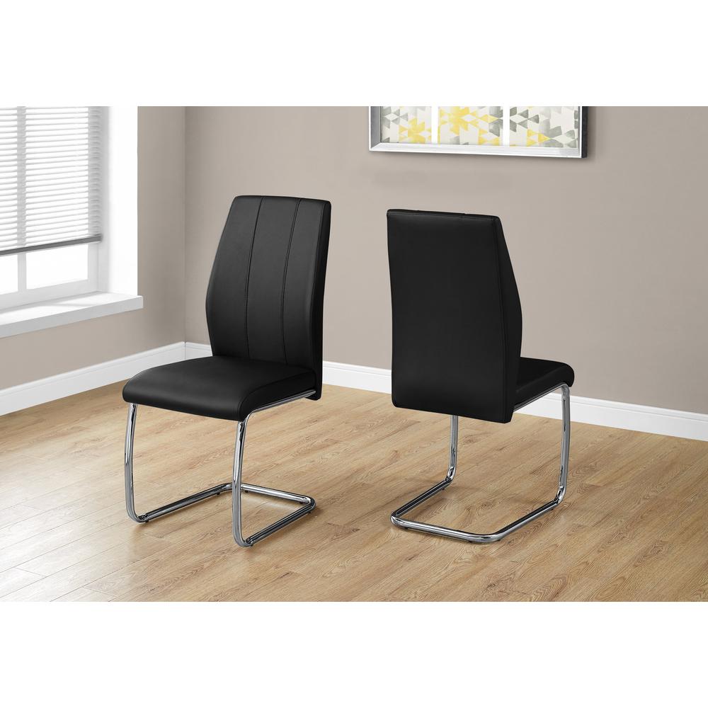 Two 77.5" Black Leather Look Chrome Metal and Foam Dining Chairs - 332602. Picture 1