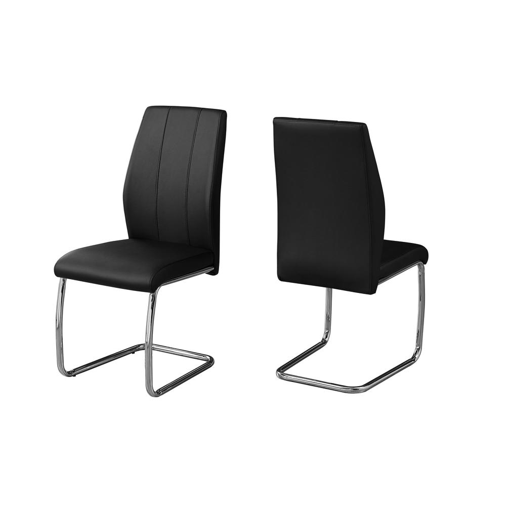 Two 77.5" Black Leather Look Chrome Metal and Foam Dining Chairs - 332602. Picture 2
