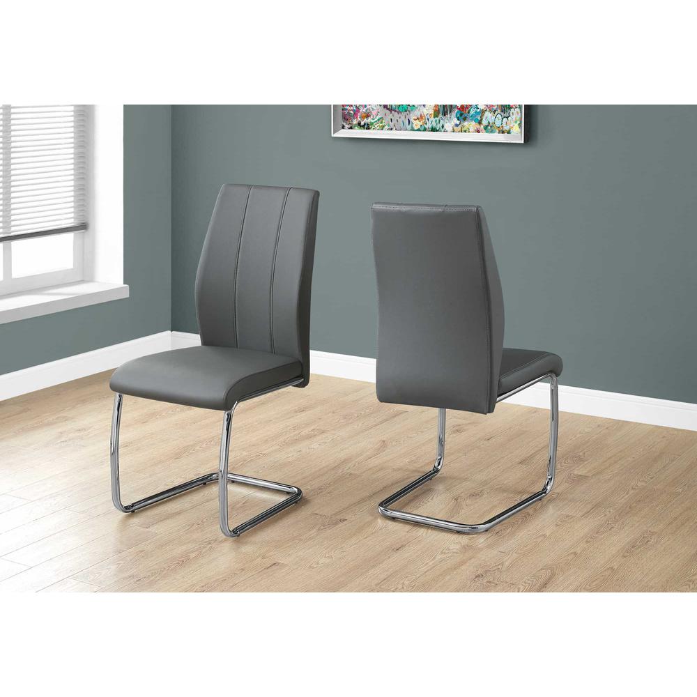 Two 77.5" Grey Leather Look Chrome Metal and Foam Dining Chairs - 332603. Picture 1
