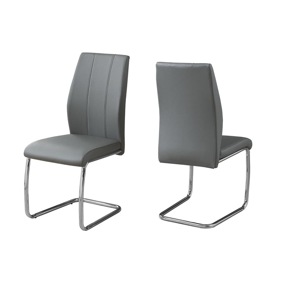 Two 77.5" Grey Leather Look Chrome Metal and Foam Dining Chairs - 332603. Picture 2