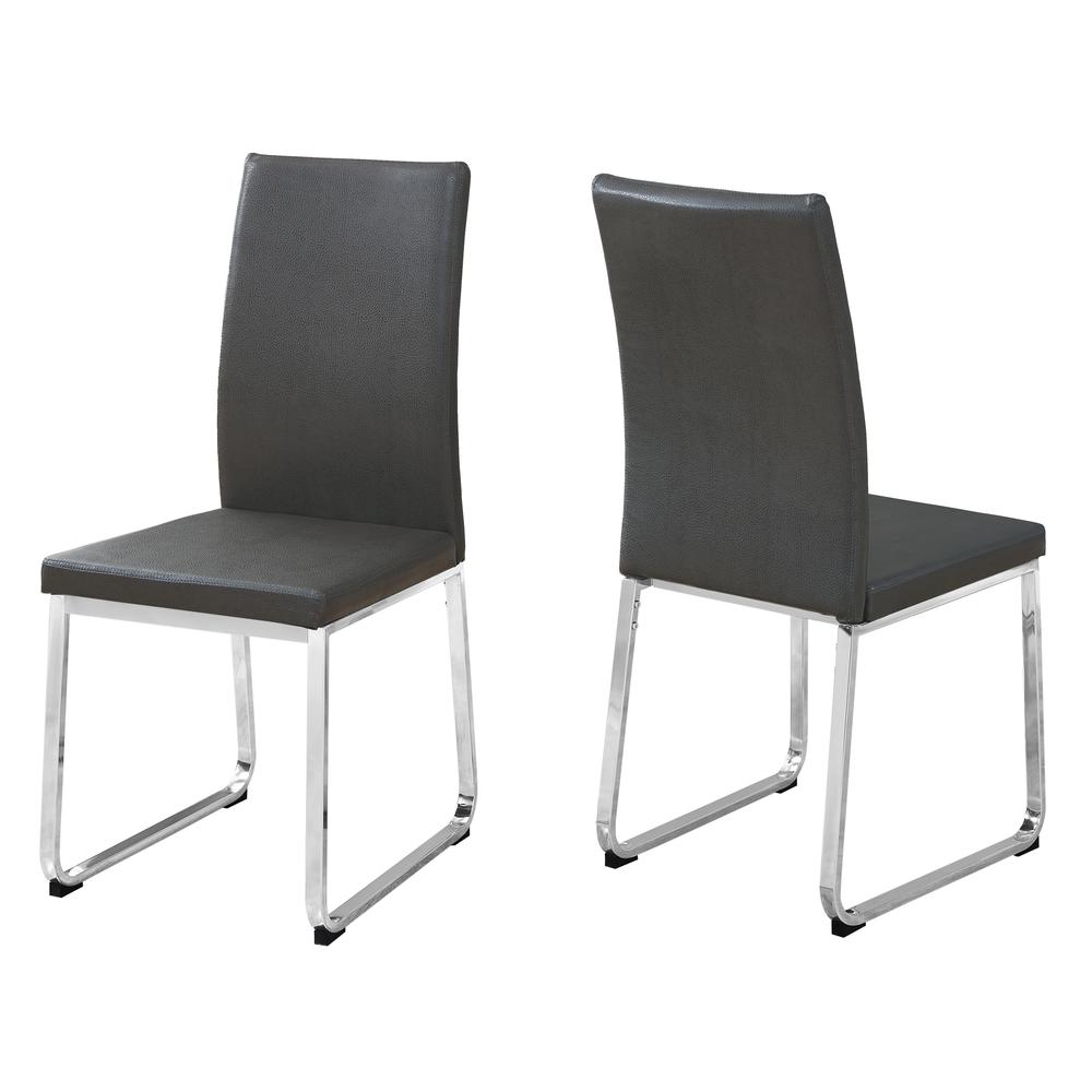 39.5" x 34" x 76" Grey Foam Metal Leather Look Dining Chairs 2pcs - 332611. Picture 1