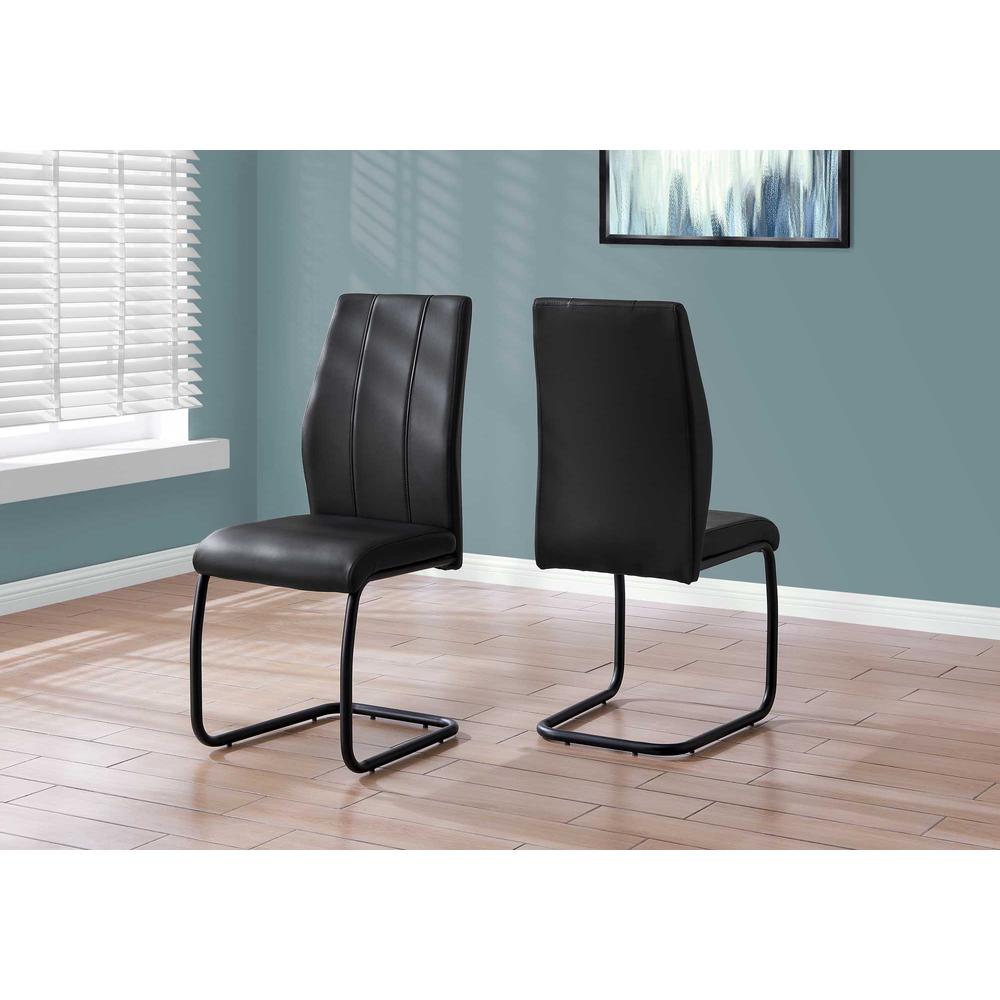 Two 77.5" Black Leather Look Chrome Metal and Foam Dining Chairs - 332628. Picture 1