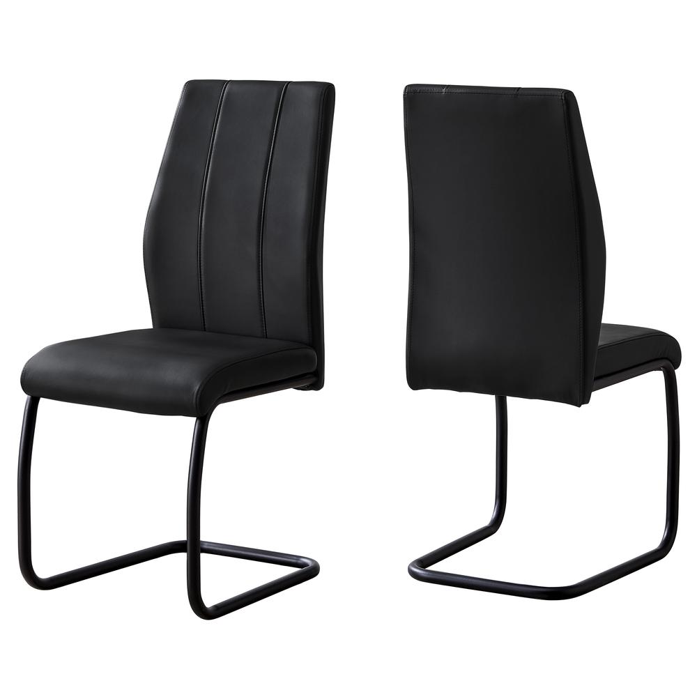 Two 77.5" Black Leather Look Chrome Metal and Foam Dining Chairs - 332628. Picture 2