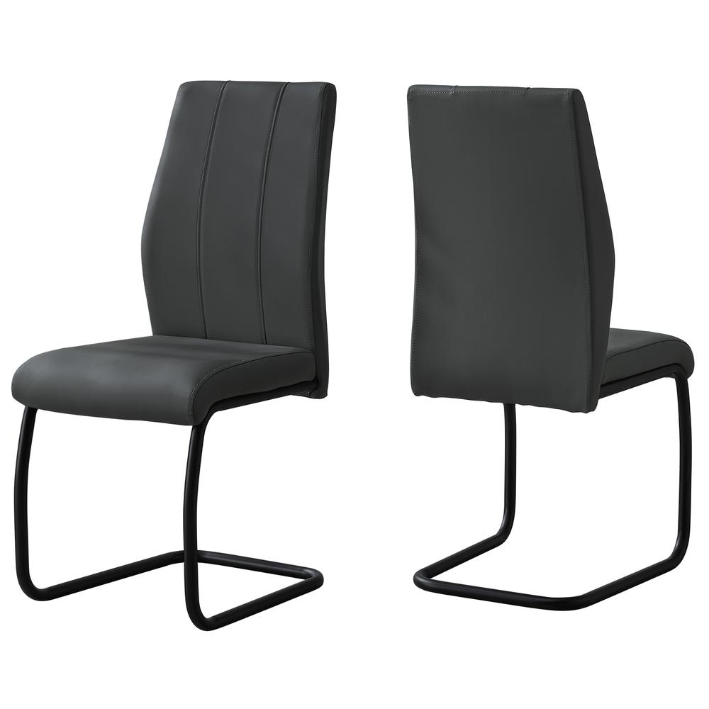 40.5" x 34.5" x 77.5" Grey Black Foam Metal Leather Look  Dining Chairs 2pcs - 332629. The main picture.