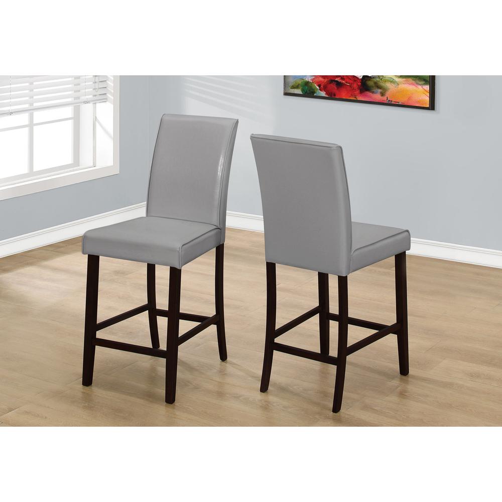 Two 40" Grey Leather Look Solid Wood and MDF Counter Height Dining Chairs - 332665. Picture 1