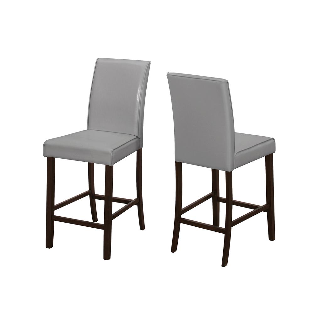 Two 40" Grey Leather Look Solid Wood and MDF Counter Height Dining Chairs - 332665. Picture 2
