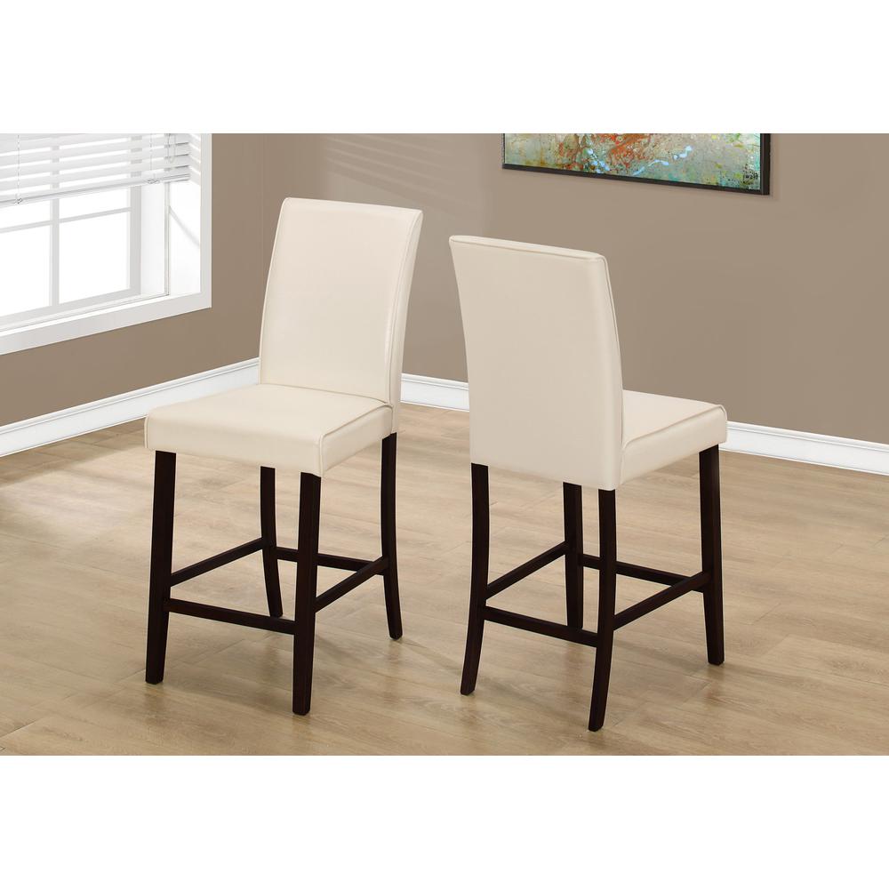 Two 40" Ivory Leather Look Solid Wood and MDF Counter Height Dining Chairs - 332666. Picture 1