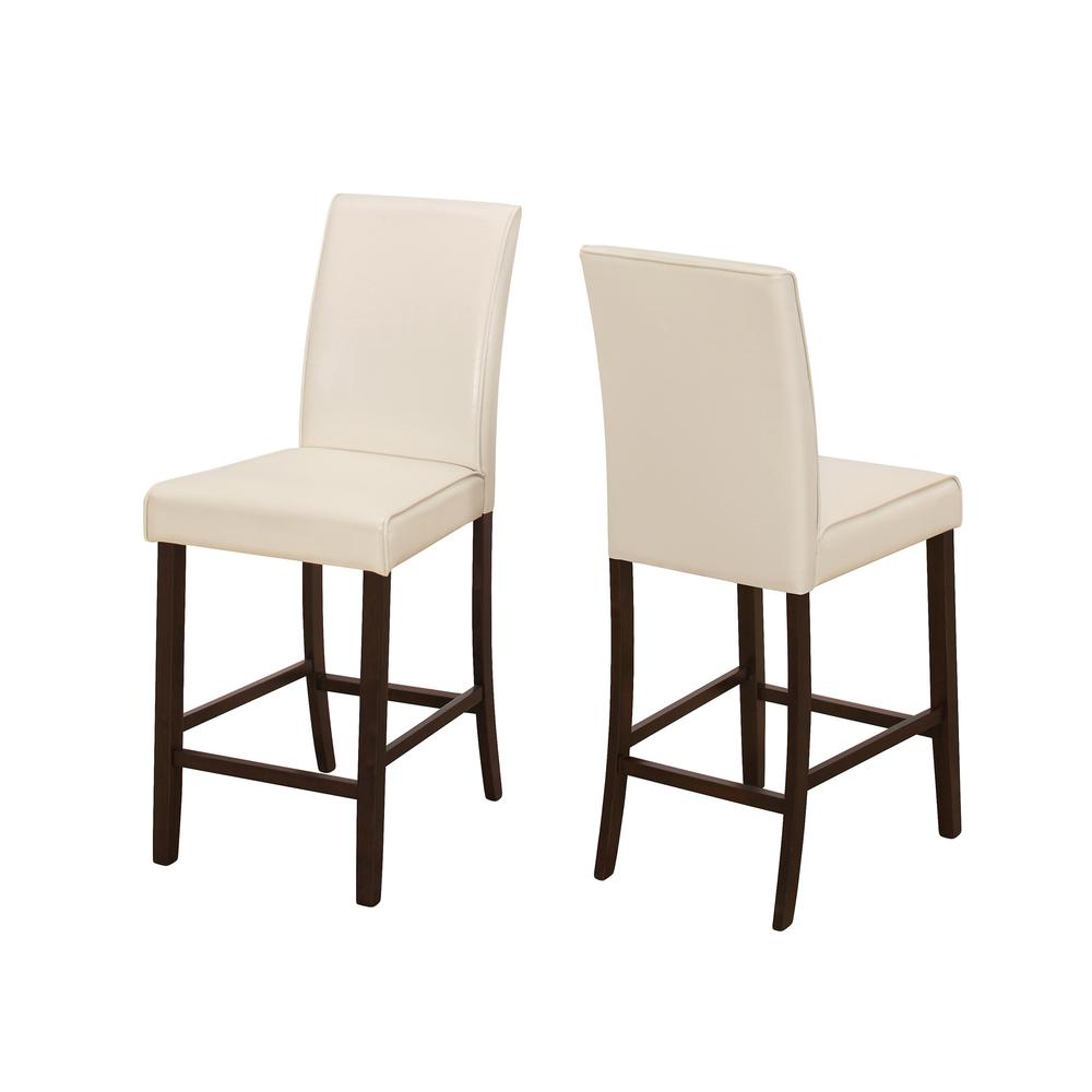 Two 40" Ivory Leather Look Solid Wood and MDF Counter Height Dining Chairs - 332666. Picture 2