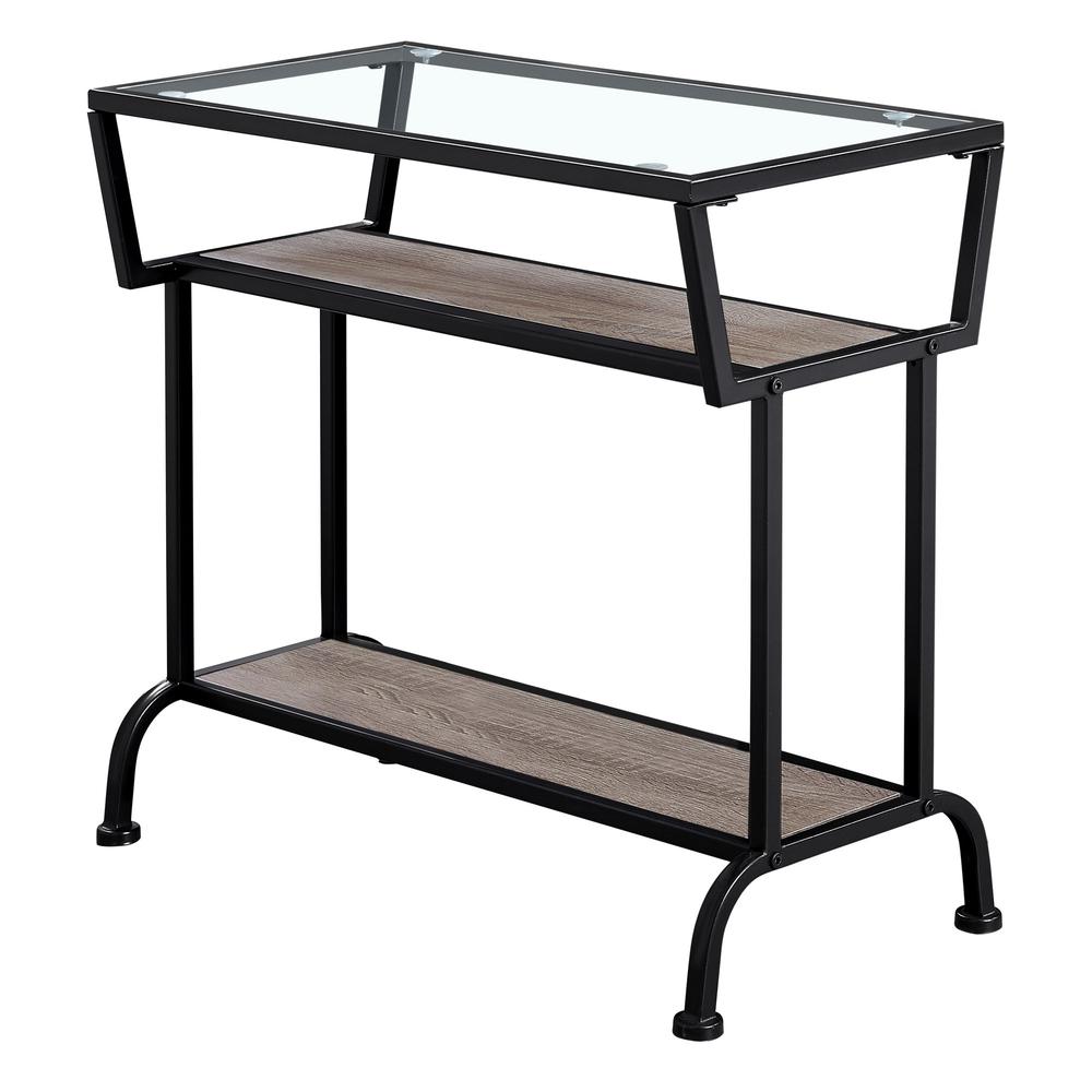 12" x 24" x 22" Dark Taupe with Black Coated  Metal and Clea  Tempered Glass  Accent Table - 332701. Picture 1
