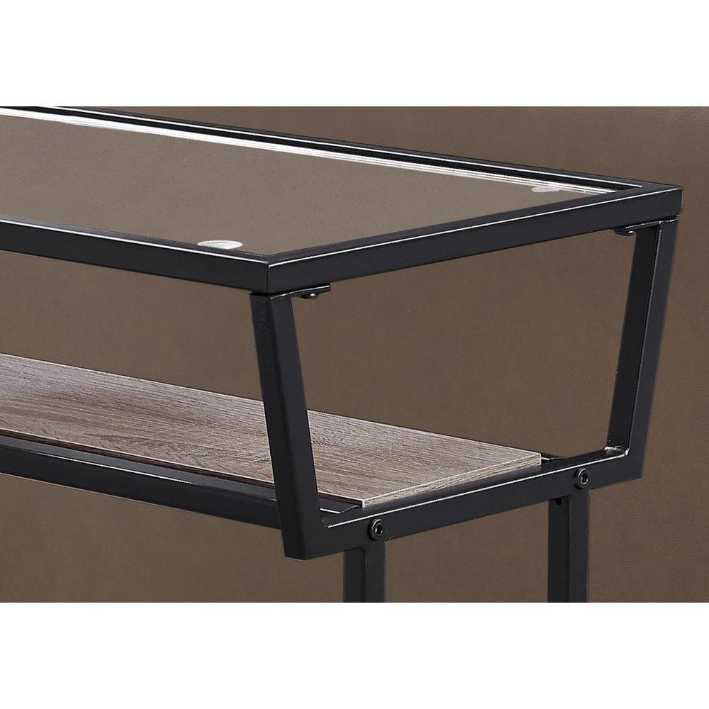 12" x 24" x 22" Dark Taupe with Black Coated  Metal and Clea  Tempered Glass  Accent Table - 332701. Picture 2