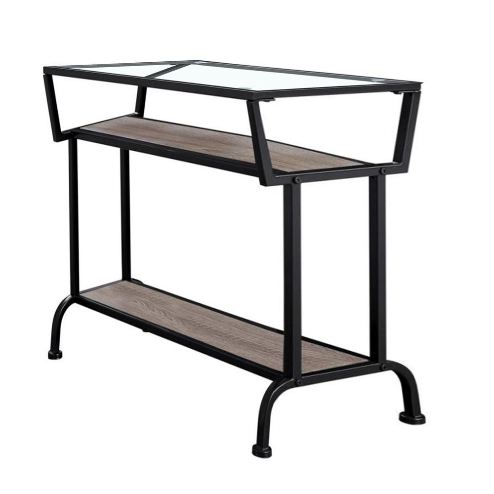 12" x 24" x 22" Dark Taupe with Black Coated  Metal and Clea  Tempered Glass  Accent Table - 332701. Picture 5