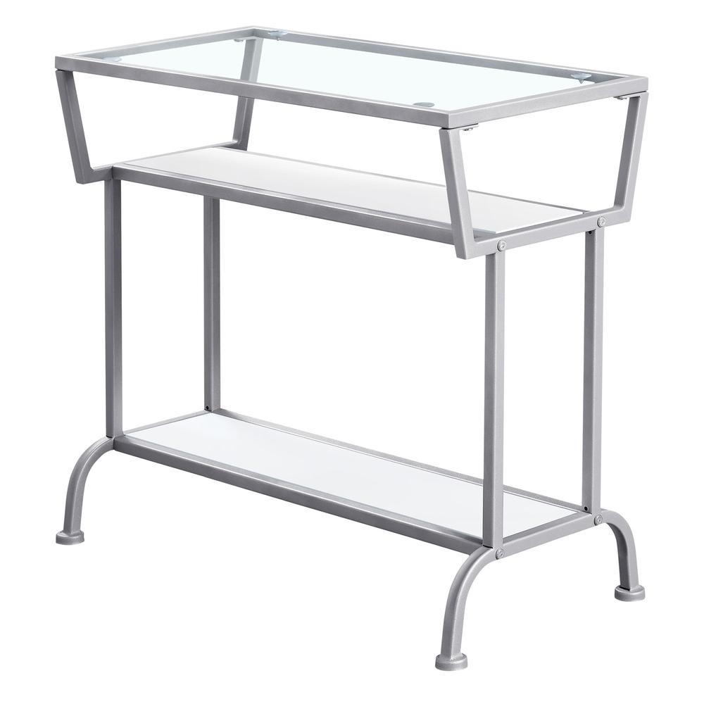 12" x 24" x 22" White Accent Table in Silver Metal with Clear Tempered Glass - 332702. Picture 1