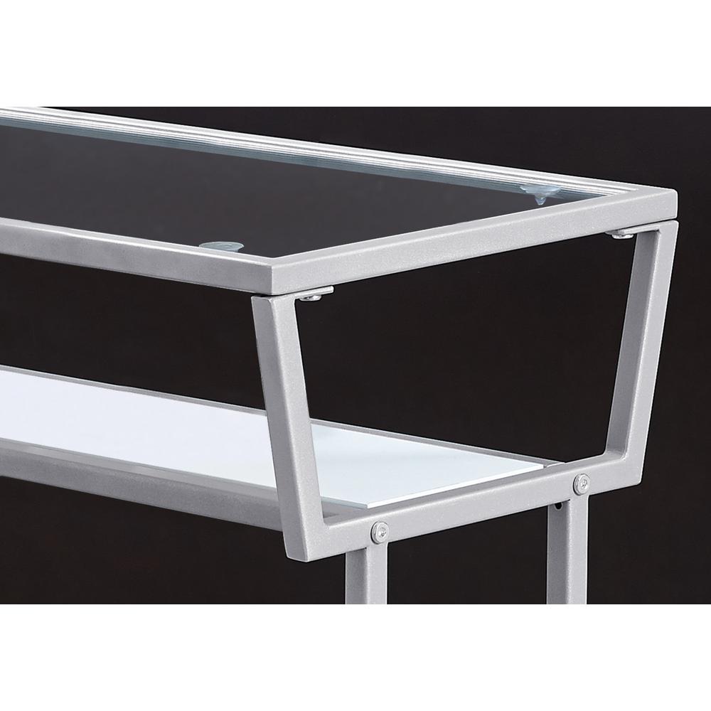 12" x 24" x 22" White Accent Table in Silver Metal with Clear Tempered Glass - 332702. Picture 2