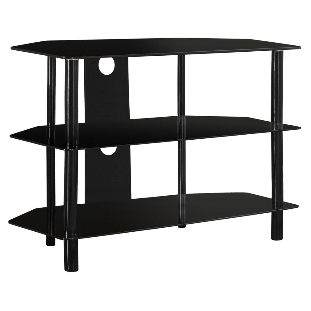 15.75" x 35.75" x 24" Black Metal Tempered Glass TV Stand - 332857. Picture 1