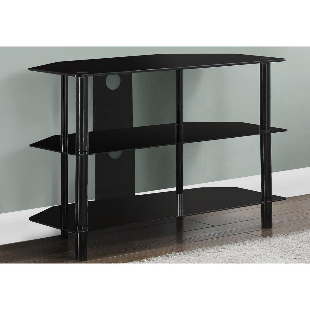 15.75" x 35.75" x 24" Black Metal Tempered Glass TV Stand - 332857. Picture 2