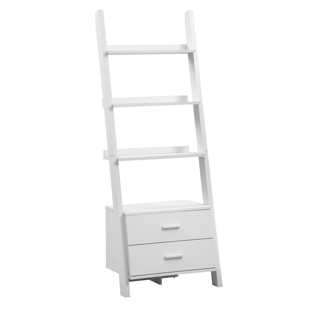 16.75" x 25.5" x 69" White Particle Board Hollow Core  Bookcase with 2 Storage Drawers. Picture 1