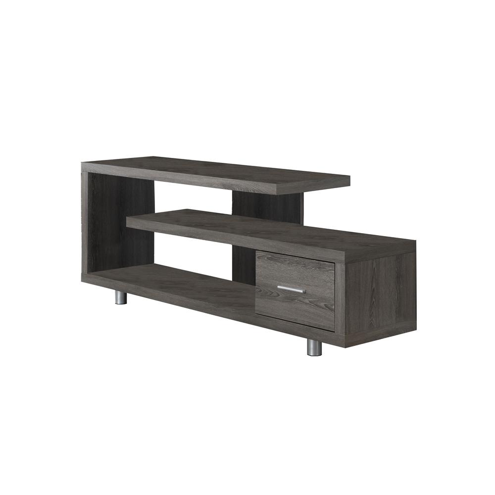15.75" x 60" x 24" Dark Taupe Silver Particle Board Hollow Core Metal TV Stand with a Drawer - 332884. Picture 1