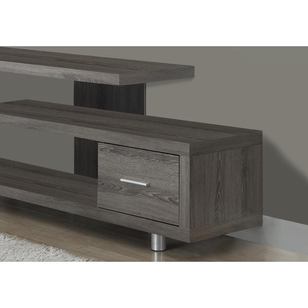 15.75" x 60" x 24" Dark Taupe Silver Particle Board Hollow Core Metal TV Stand with a Drawer - 332884. Picture 2