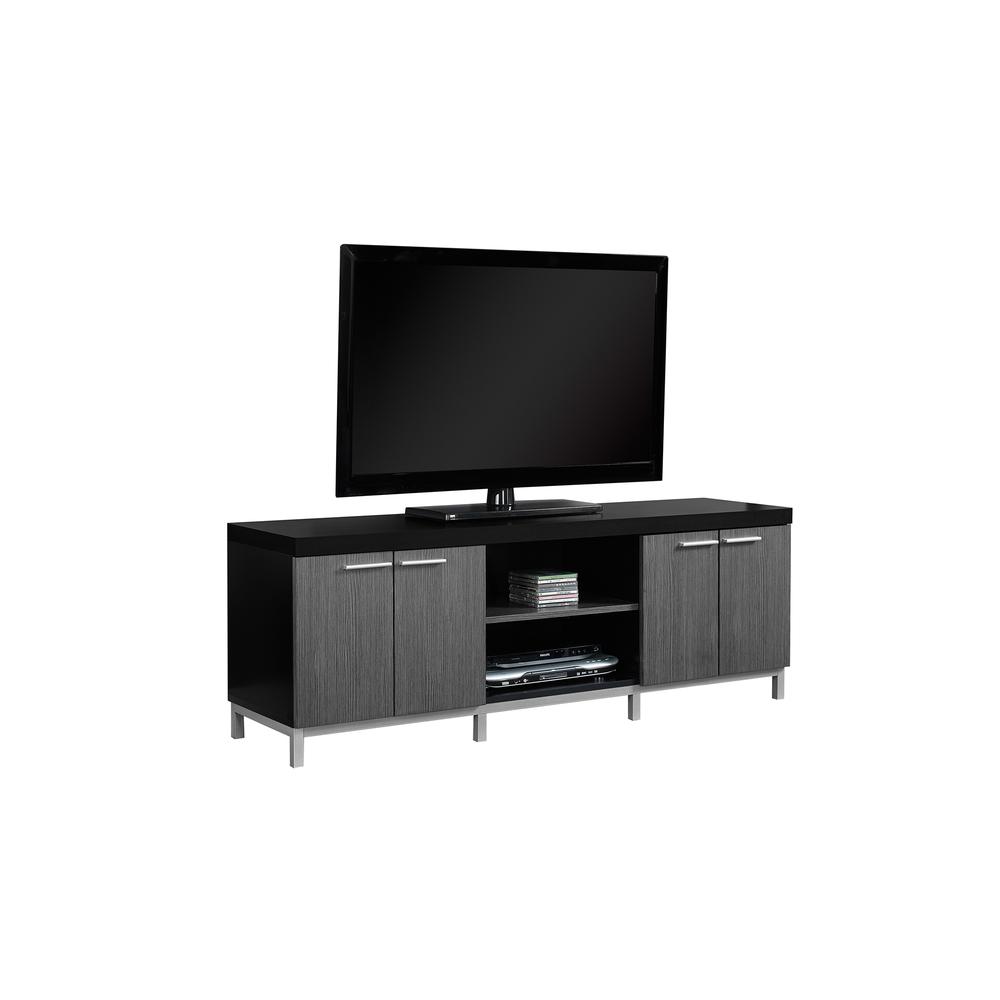 15.5" x 60" x 21.25" Black Grey Silver Particle Board Hollow Core Metal TV Stand - 332889. Picture 1
