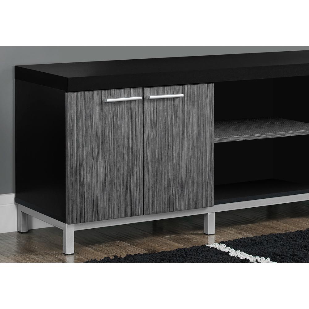 15.5" x 60" x 21.25" Black Grey Silver Particle Board Hollow Core Metal TV Stand - 332889. Picture 2