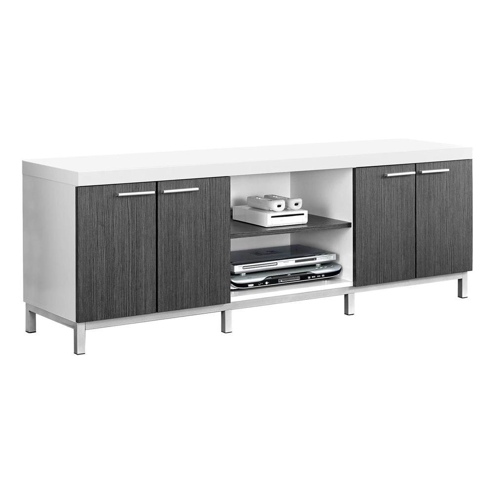 15.5" x 60" x 21.25" White Grey Silver Particle Board Hollow Core Metal TV Stand - 332890. Picture 1