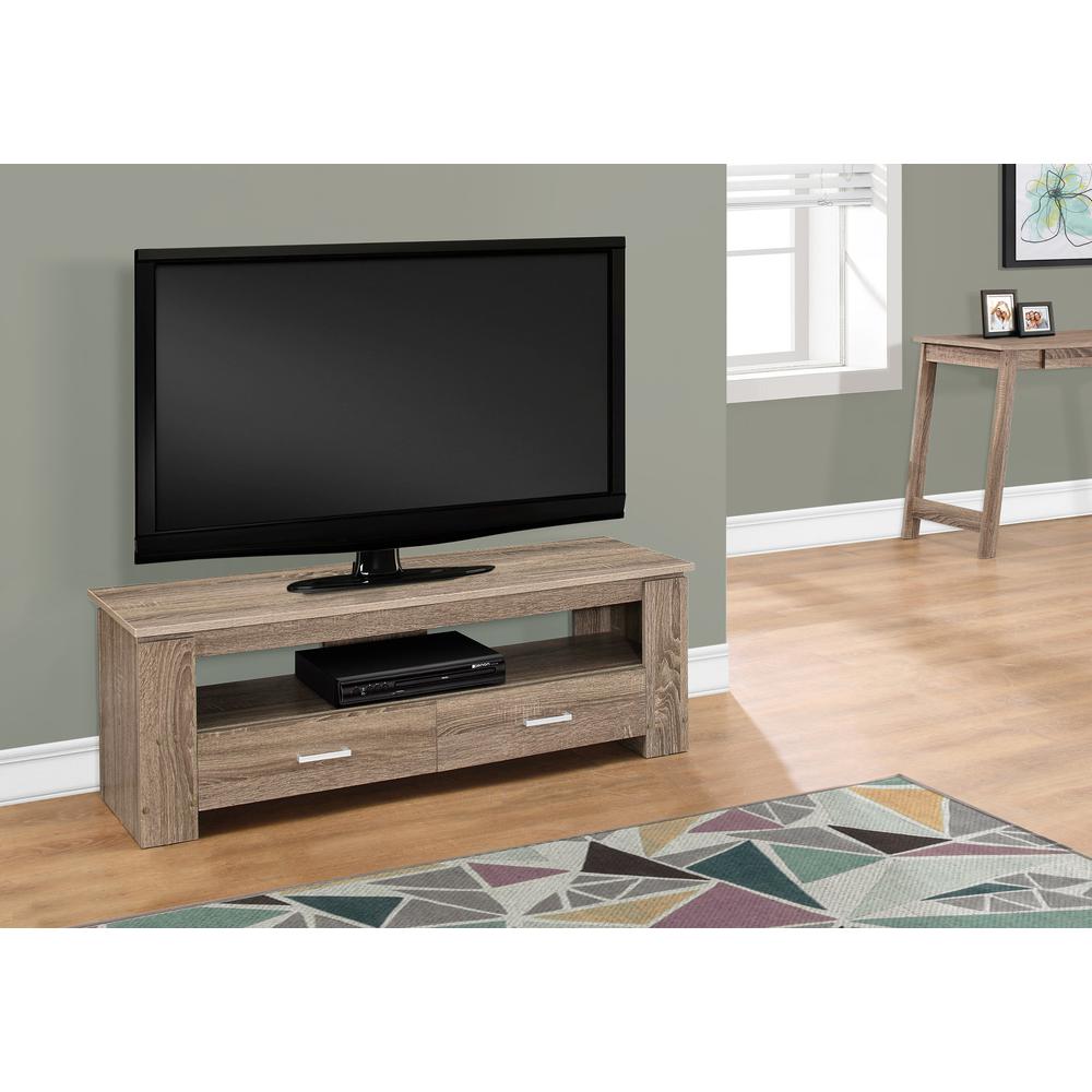 16.25" Dark Taupe Particle Board and Laminate TV Stand with 2 Storage Drawers - 332893. Picture 1