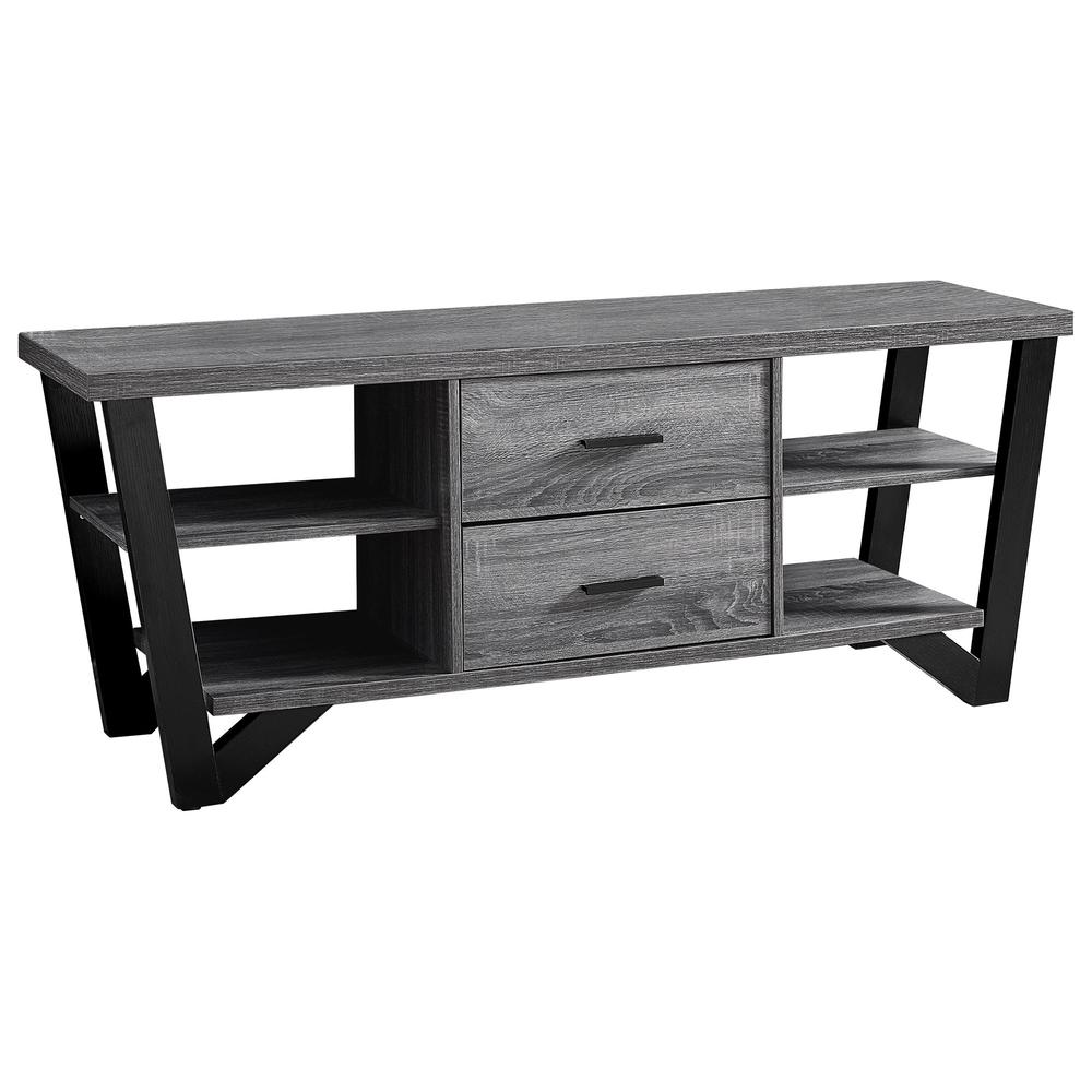 15.5" x 60" x 23" Grey Black Particle Board Hollow Core Metal TV Stand With 2 Drawers - 332946. Picture 1