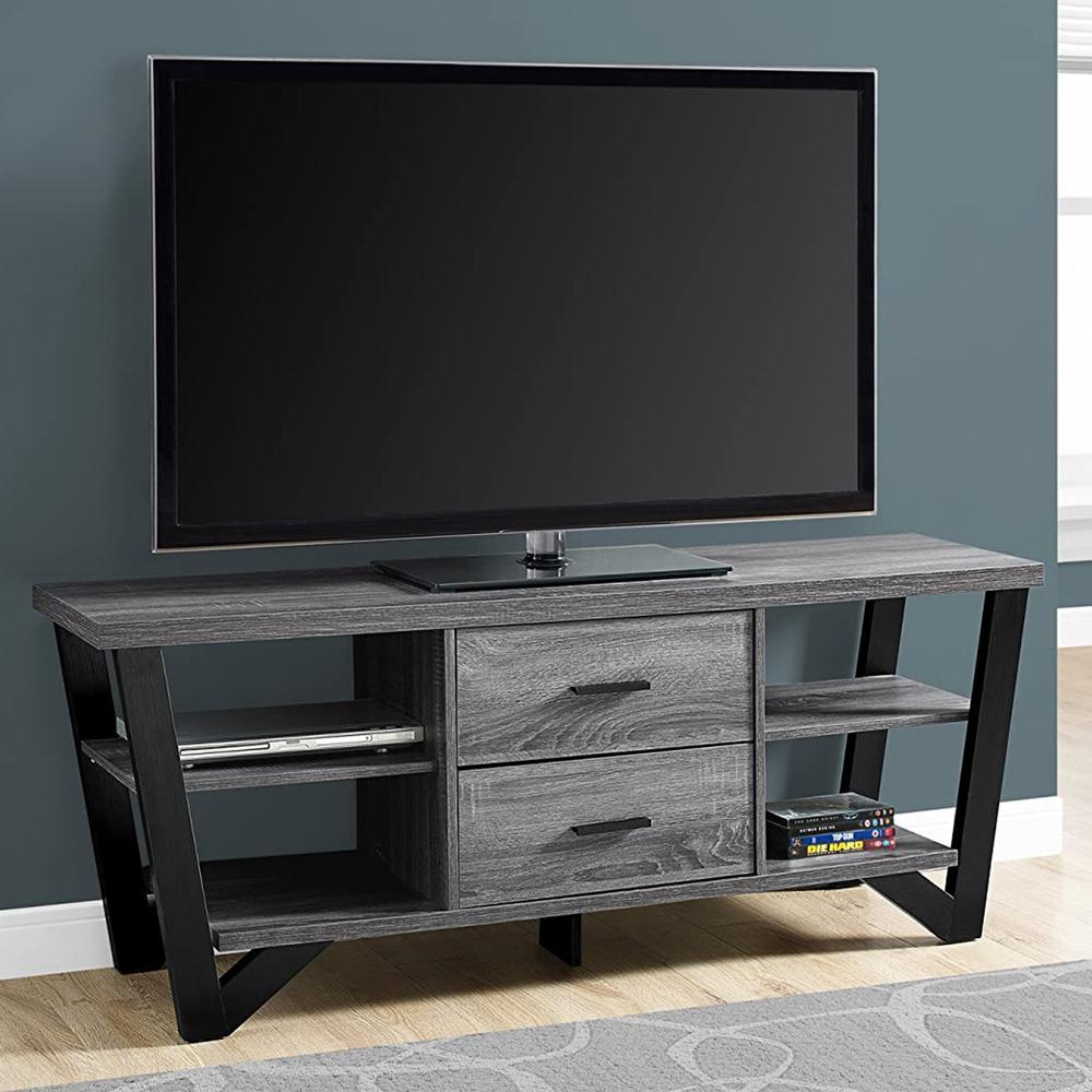15.5" x 60" x 23" Grey Black Particle Board Hollow Core Metal TV Stand With 2 Drawers - 332946. Picture 5