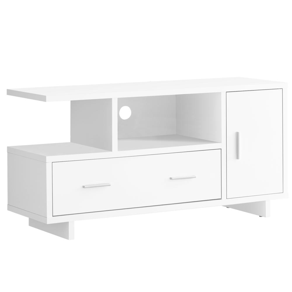 15.5" x 47.25" x 23.75" White Particle Board Hollow Core TV Stand with Storage - 332957. Picture 1